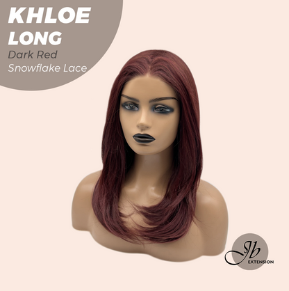 JBEXTENSION 18 Inches Dark Red Pre-Cut Snowflake Lace Frontlace Glueless Wig KHLOE LONG DARK RED【PERMATEASE】【BENDY EAR TABS】- M/L