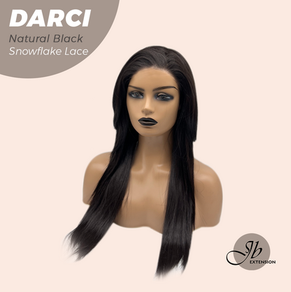 [FINAL SALE] JBEXTENSION 25 Inches Natural Black Pre-Cut Snowflake Lace Frontlace Glueless Wig DARCI NATURAL BLACK【PERMATEASE】【BENDY EAR TABS】- S/M