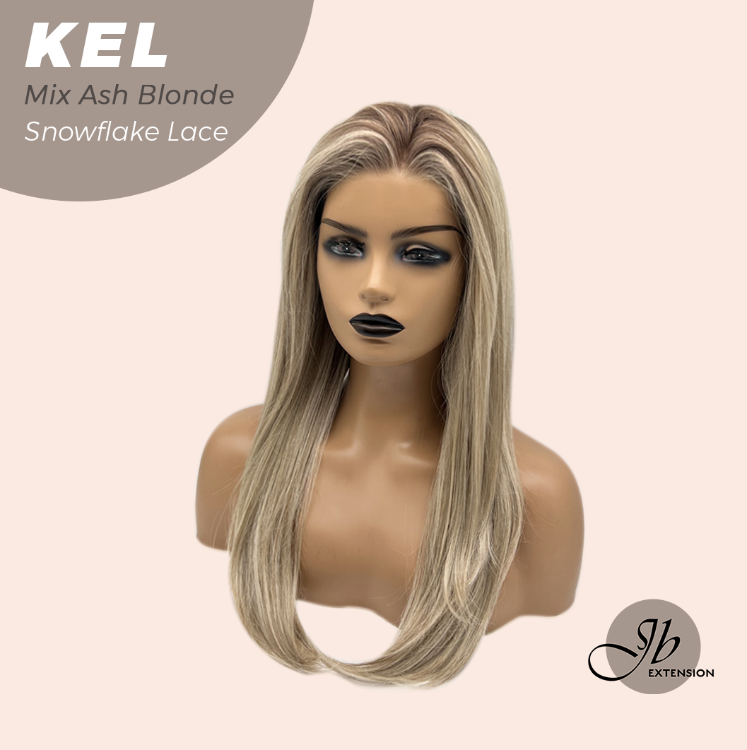 JBEXTENSION 22 Inches Mix Ash Blonde Pre-Cut Snowflake Lace Frontlace Glueless Wig KEL MIX ASH BLONDE【PERMATEASE】【BENDY EAR TABS】- S/M