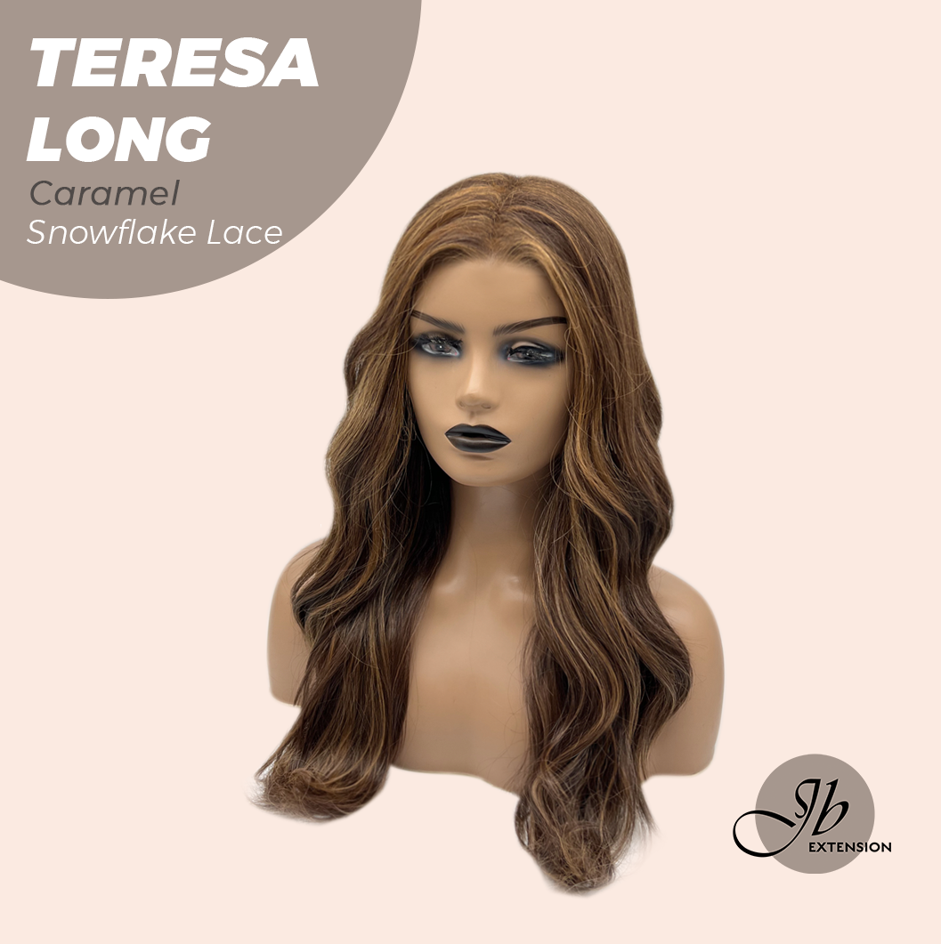 JBEXTENSION 22 Inches Long Caramel Pre-Cut Snowflake Lace Frontlace Glueless Wig TERESA LONG CARAMEL【PERMATEASE】【BENDY EAR TABS】- S/M