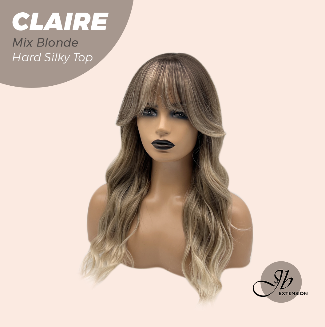 JBEXTENSION 22 Inches Scalpiana Mix Blonde 3.5X4 Hard Silky Top Natural Scalp Effect Women Wig with Bangs CLAIRE SILKY TOP - MIX BLONDE