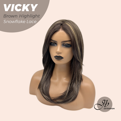 [FINAL SALE] JBEXTENSION 20 Inches Dark Brown with Highlight Pre-Cut Snowflake Lace Frontlace Glueless Wig VICKY BROWN HIGHLIGHT【PERMATEASE】【BENDY EAR TABS】- M/L