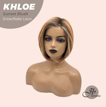 JBEXTENSION 12 Inches Bob Cut Sunset Blush Pre-Cut Snowflake Lace Frontlace Glueless Wig KHLOE SUNSET BLUSH【PERMATEASE】【BENDY EAR TABS】- M/L