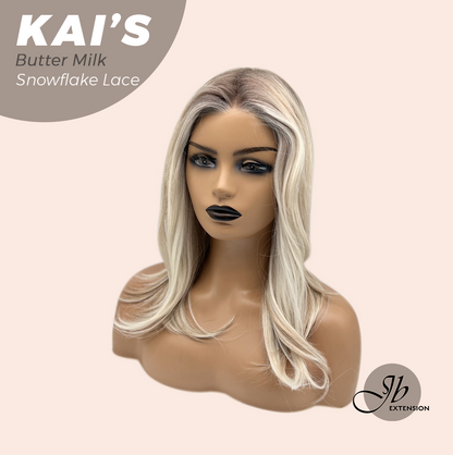 JBEXTENSION 18 Inches Butter Milk Pre-Cut Snowflake Lace Frontlace Glueless Wig KAI'S BUTTER MILK【PERMATEASE】【BENDY EAR TABS】- M/L