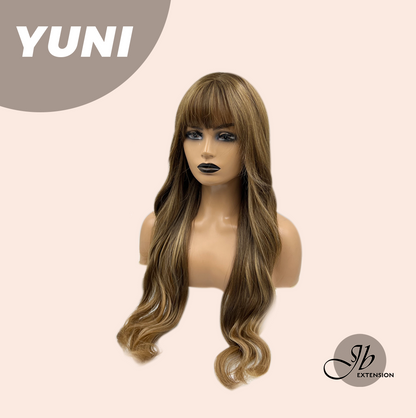 [FINAL SALE] JBEXTENSION 28 Inches Brown With Highlight Curly Wig With Bangs YUNI