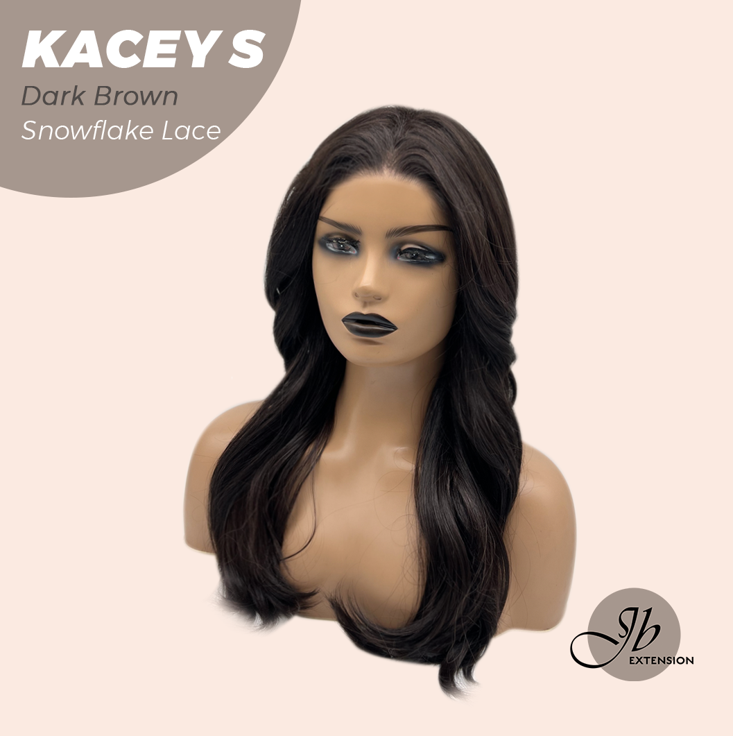 JBEXTENSION 20 Inches Dark Brown Pre-Cut Snowflake Lace Frontlace Glueless Wig KACEY S DARK BROWN【PERMATEASE】【BENDY EAR TABS】- M/L