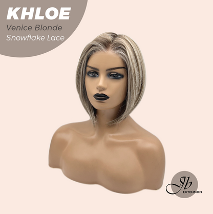 JBEXTENSION 12 Inches Bob Cut Venice Blonde Pre-Cut Snowflake Lace Frontlace Glueless Wig KHLOE VENICE BLONDE【PERMATEASE】【BENDY EAR TABS】- M/L