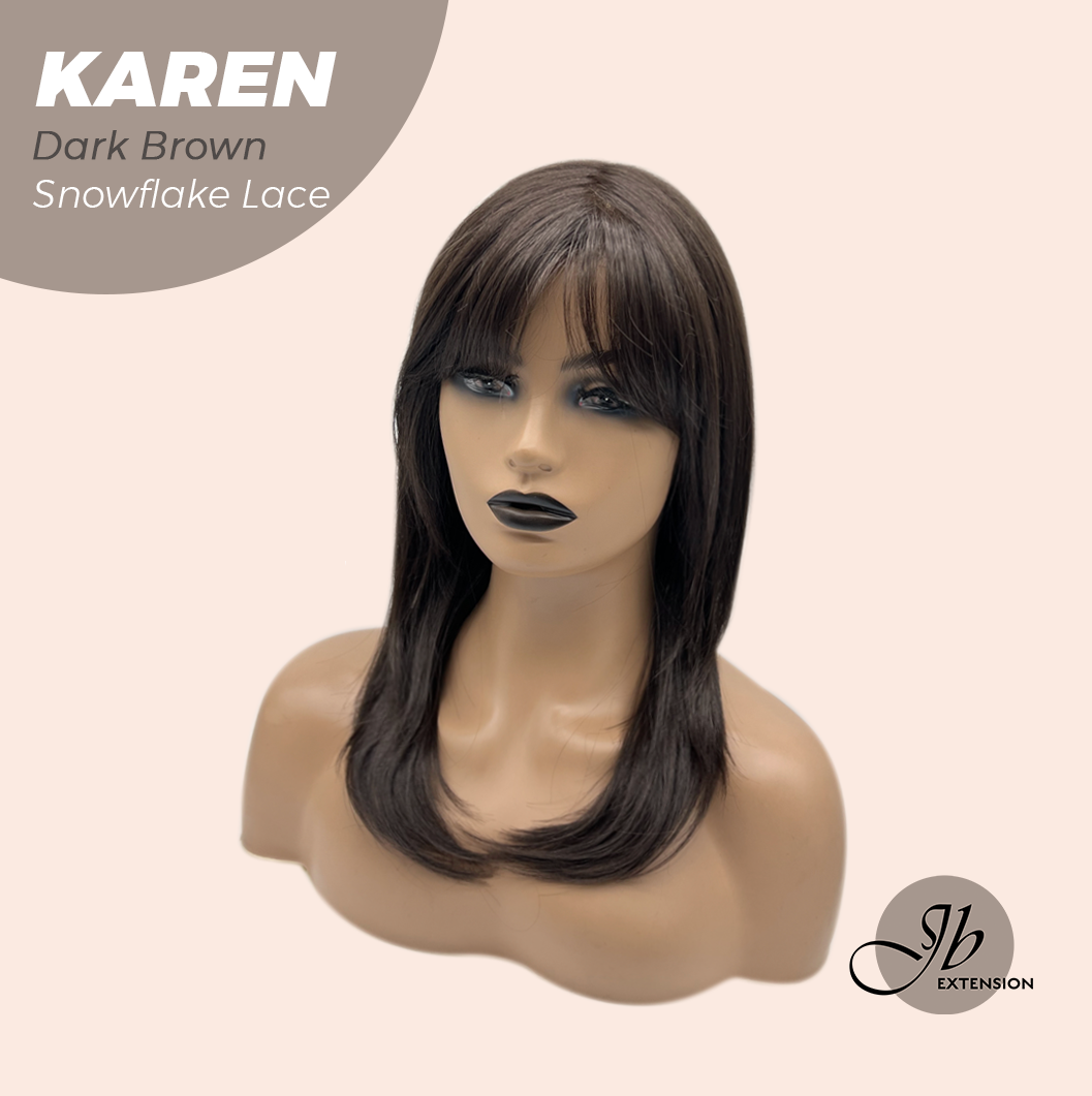 JBEXTENSION 18 Inches Dark Brown Pre-Cut Arc Snowflake Lace Frontlace Glueless Wig KAREN DARK BROWN【BENDY EAR TABS】