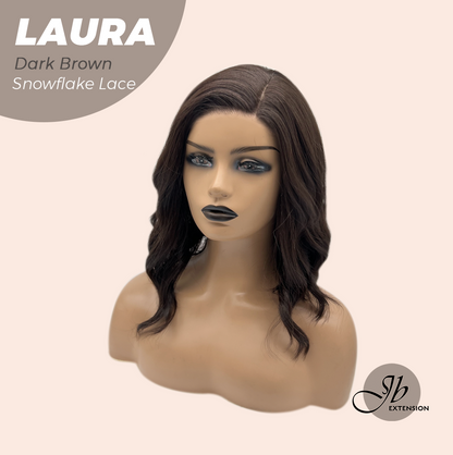 JBEXTENSION 14 Inches Dark Brown Pre-Cut Side Part Snowflake Lace Frontlace Glueless Wig LAURA SNOWFLAKE DARK BROWN【BENDY EAR TABS】- M/L