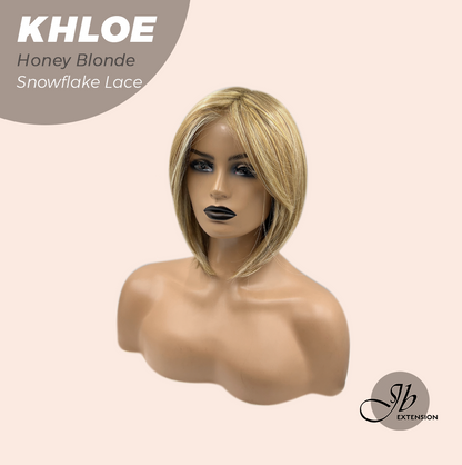 JBEXTENSION 12 Inches Bob Cut Honey Blonde Pre-Cut Snowflake Lace Frontlace Glueless Wig KHLOE HONEY BLONDE【PERMATEASE】【BENDY EAR TABS】- M/L