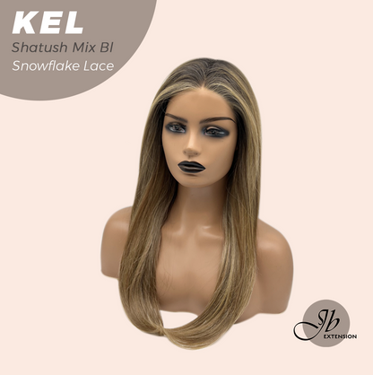 JBEXTENSION 22 Inches Shatush Mix Blonde Pre-Cut Snowflake Lace Frontlace Glueless Wig KEL SHATUSH MIX BLONDE【PERMATEASE】【BENDY EAR TABS】- M/L