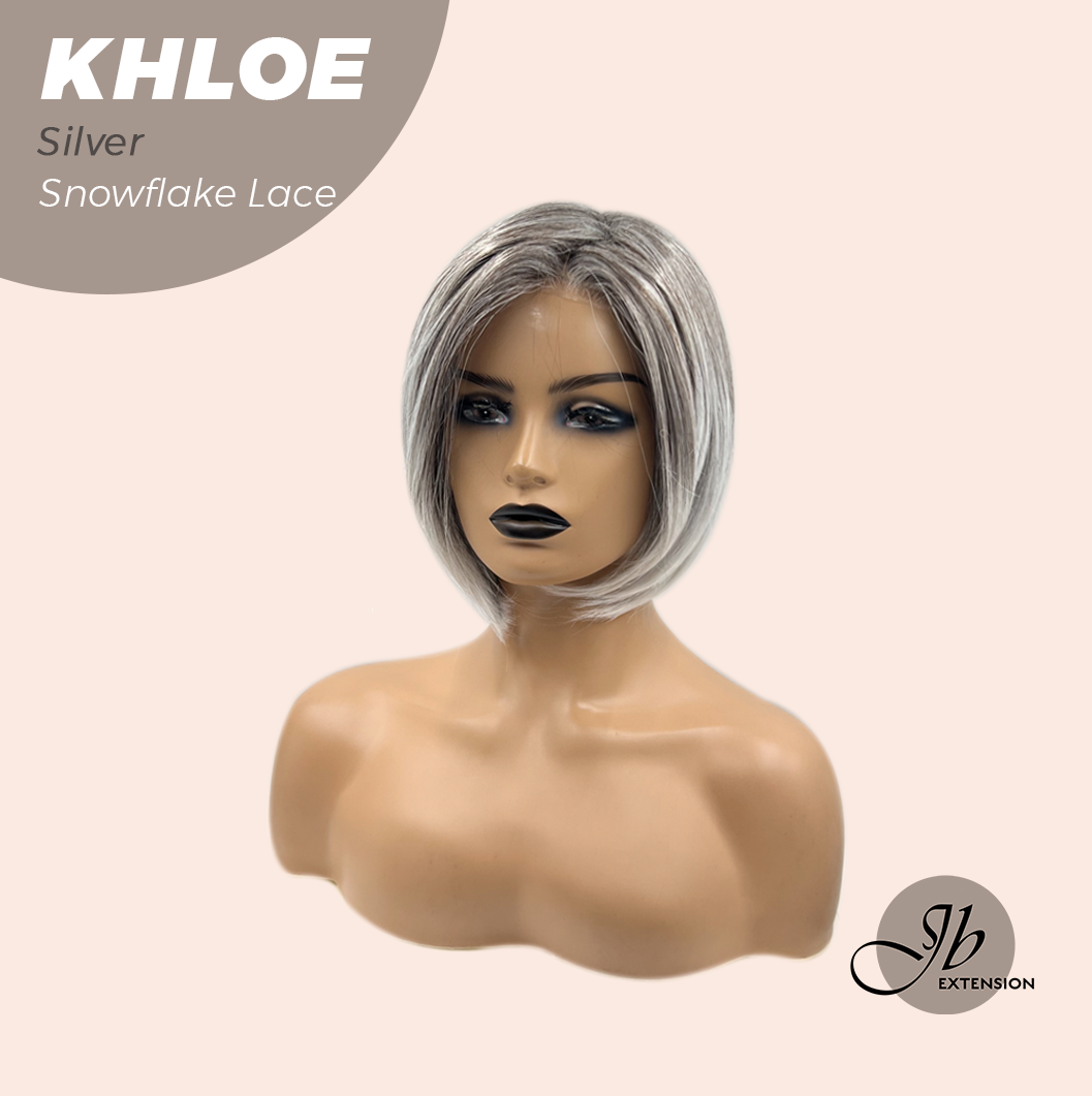HOT OF SEASON -12 Inches Bob Cut Silver Pre-Cut Snowflake Lace Frontlace Glueless Wig KHLOE SILVER【PERMATEASE】【BENDY EAR TABS】- S/M