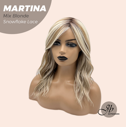 JBEXTENSION 17 Inches Wave Mix Blonde Pre-Cut Side Part Snowflake Lace Frontlace Glueless Wig MARTINA MIX BLONDE【BENDY EAR TABS】