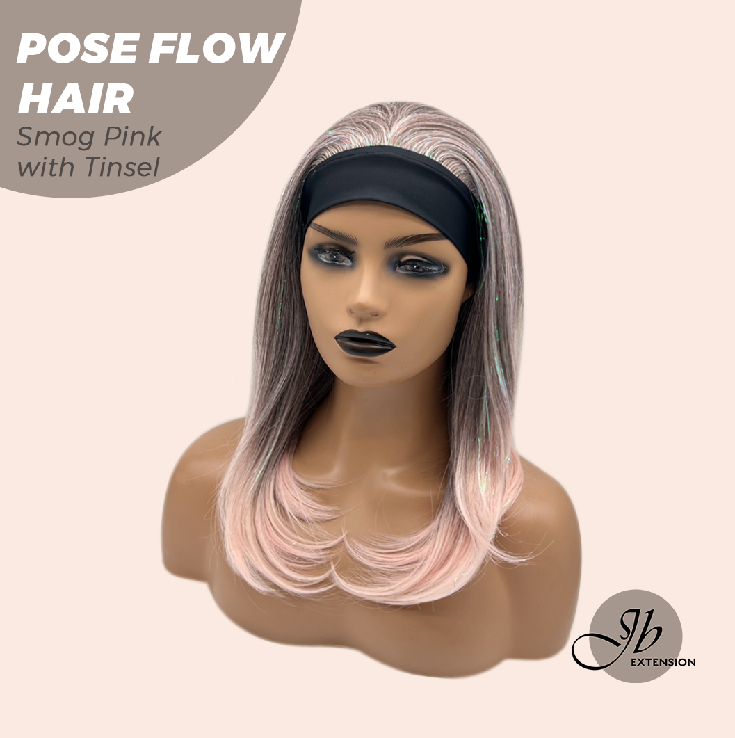 JBEXTENSION 18 Inches Smog Pink with Tinsel Headband Wig POSE FLOW HAIR - SMOG PINK WITH TINSEL