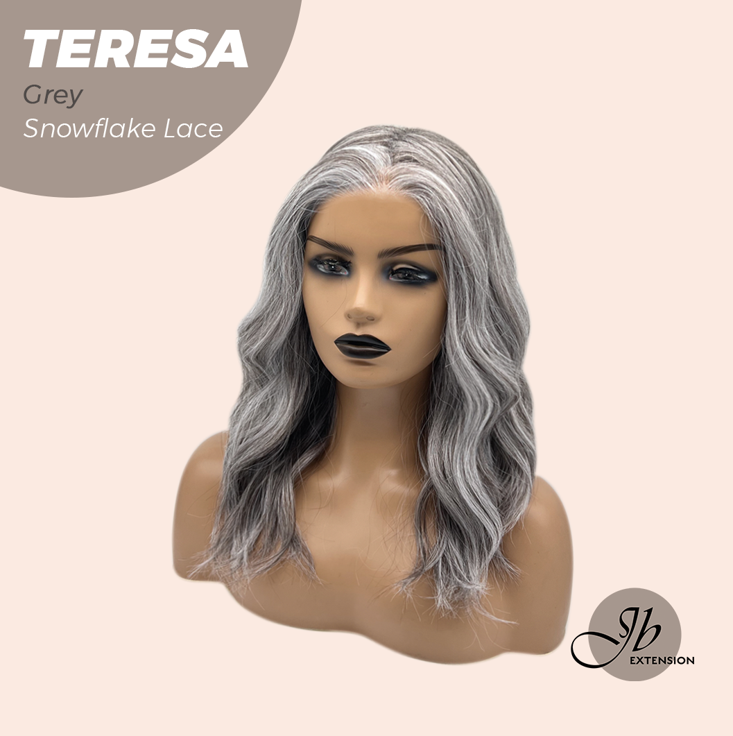 JBEXTENSION 18 Inches Grey Pre-Cut Snowflake Lace Frontlace Glueless Wig TERESA GREY【PERMATEASE】【BENDY EAR TABS】- M/L