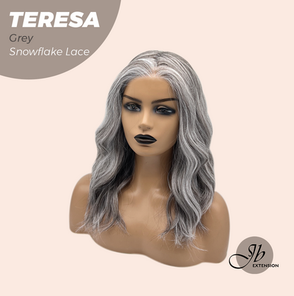 JBEXTENSION 18 Inches Grey Pre-Cut Snowflake Lace Frontlace Glueless Wig TERESA GREY【PERMATEASE】【BENDY EAR TABS】- M/L