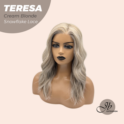 JBEXTENSION 18 Inches Cream Blonde Pre-Cut Snowflake Lace Frontlace Glueless Wig TERESA CREAM BLONDE【PERMATEASE】【BENDY EAR TABS】- M/L