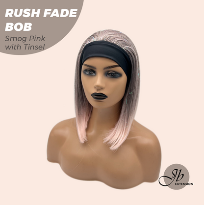 JBEXTENSION 12 Inches Short Hair Smog Pink with Tinsel Headband Wig RUSH FADE BOB - SMOG PINK WITH TINSEL