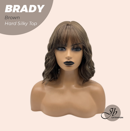JBEXTENSION 12 Inches Scalpiana Wave Brown 3.5X4 Hard Silky Top Natural Scalp Effect Wig with Bang BRADY BROWN