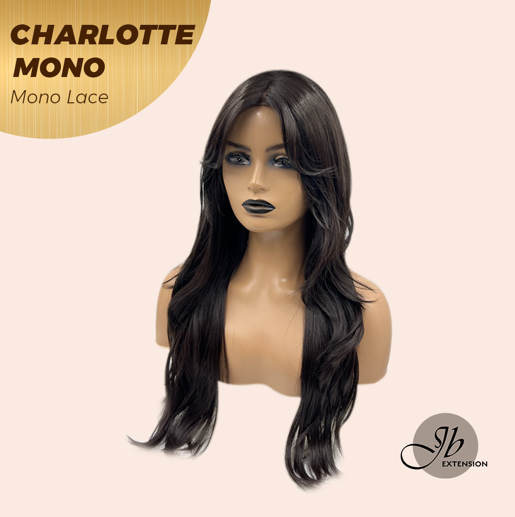 JBEXTENSION CHARLOTTE MONO Partial Monofilament Wig 22 Inches Natural Black Partial Mono Lace Glueless Wig CHARLOTTE MONO【BENDY EAR TABS】