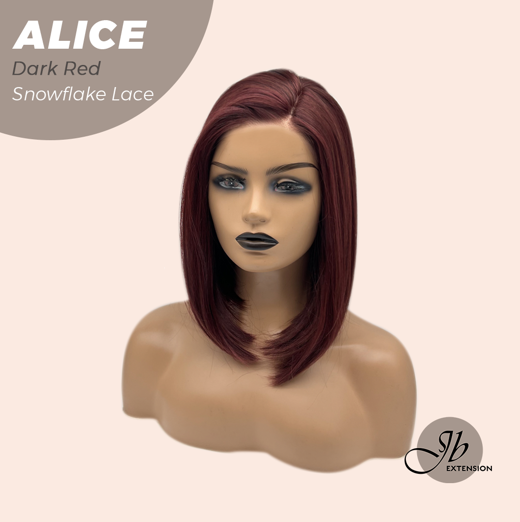 JBEXTENSION 12 Inches Dark Red Pre-Cut Side Part Snowflake Lace Frontlace Glueless Wig ALICE DARK RED【BENDY EAR TABS】- M/L