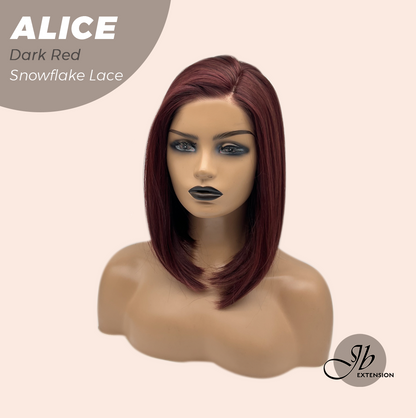 JBEXTENSION 12 Inches Dark Red Pre-Cut Side Part Snowflake Lace Frontlace Glueless Wig ALICE DARK RED【BENDY EAR TABS】- M/L
