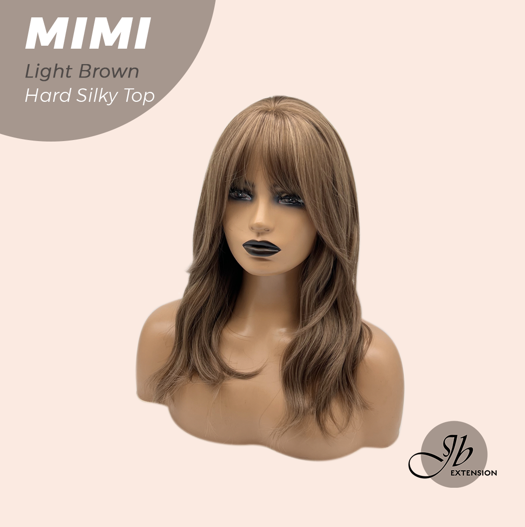 HOT OF SEASON - 16 Inches Scalpiana 3.5X4 Hard Silky Top Natural Scalp Effect Light Brown Body Wave Wig with Bangs Wig MIMI SILK TOP - LIGHT BROWN
