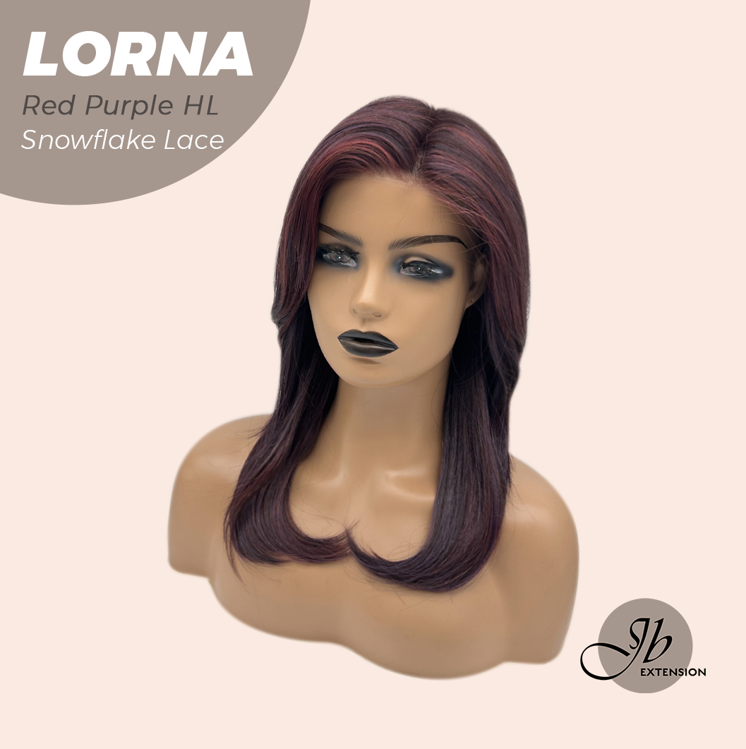 [FINAL SALE] JBEXTENSION 18 Inches Red Purple Highlight Curly Pre-Cut Snowflake Lace Frontlace Glueless Wig LORNA SNOWFLAKE RED PURPLE HIGHLIGHT【PERMATEASE】【BENDY EAR TABS】- M/L