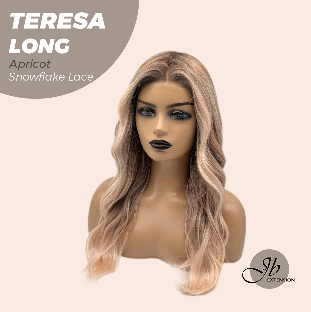 JBEXTENSION 22 Inches Long Apricot Pre-Cut Snowflake Lace Frontlace Glueless Wig TERESA LONG APRICOT【PERMATEASE】【BENDY EAR TABS】- M/L