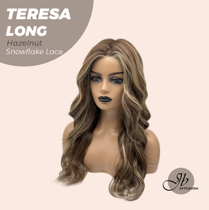 JBEXTENSION 22 Inches Long Hazelnut Pre-Cut Snowflake Lace Frontlace Glueless Wig TERESA LONG HAZELNUT【PERMATEASE】【BENDY EAR TABS】- S/M