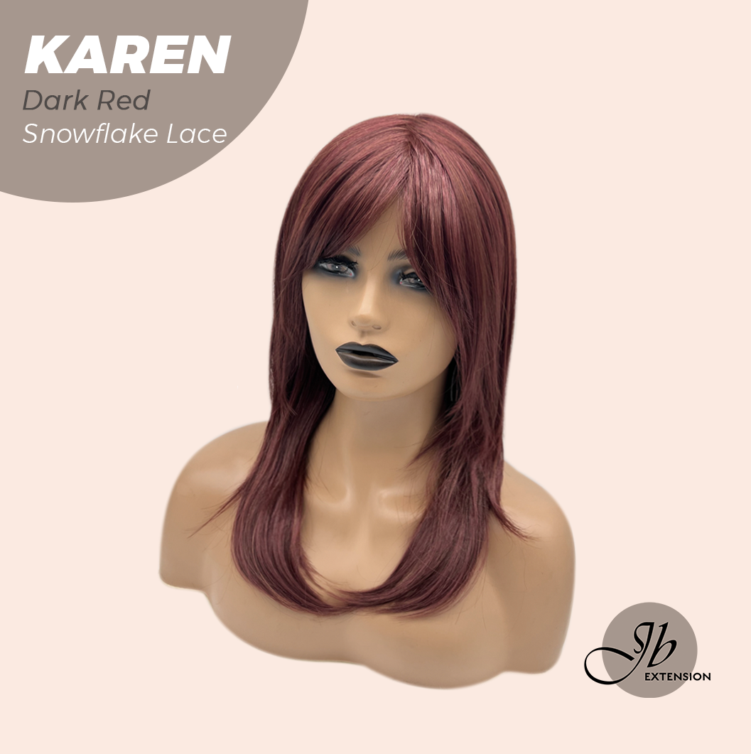 JBEXTENSION 18 Inches Dark Red Pre-Cut Arc Snowflake Lace Frontlace Glueless Wig KAREN DARK RED【BENDY EAR TABS】