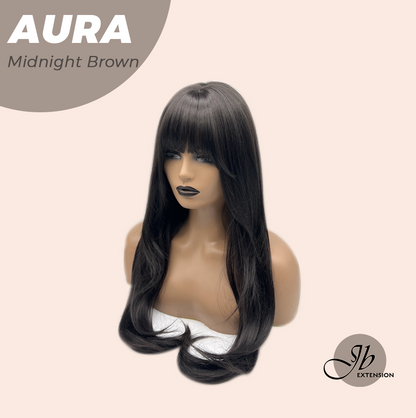 JBEXTENSION 26 Inches Long Midnight Brown(Black/Brown) Wig with Bangs AURA MIDNIGHT BROWN
