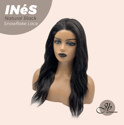 JBEXTENSION 22 Inches Natural Black Pre-Cut Snowflake Lace Frontlace Glueless Wig INéS NATURAL BLACK【PERMATEASE】【BENDY EAR TABS】- M/L