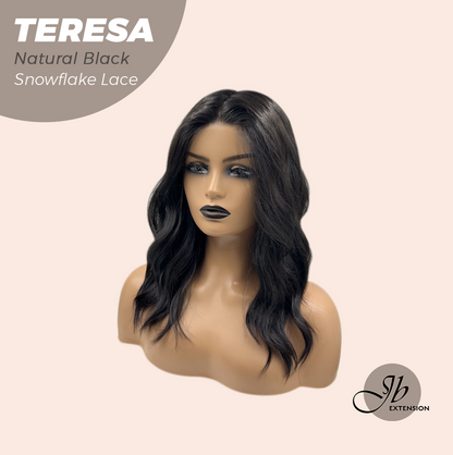 JBEXTENSION 18 Inches Natural Black Pre-Cut Snowflake Lace Frontlace Glueless Wig TERESA NATURAL BLACK【PERMATEASE】【BENDY EAR TABS】- M/L