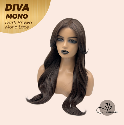 [PRE-ORDER] JBEXTENSION DIVA MONO Full Monofilament Handmade Full Lace Full Hand Tied Wig 24 Inches Long Curly Dark Brown Mono Lace Handmade Futura Fiber Wig with Anti-slip Silicone Strips Glueless Wig DIVA MONO - DARK BROWN【BENDY EAR TABS】