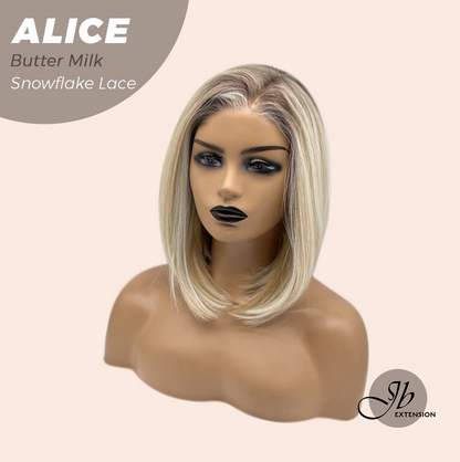 JBEXTENSION 12 Inches Butter Milk Pre-Cut Side Part Snowflake Lace Frontlace Glueless Wig ALICE BUTTER MILK【BENDY EAR TABS】- S/M