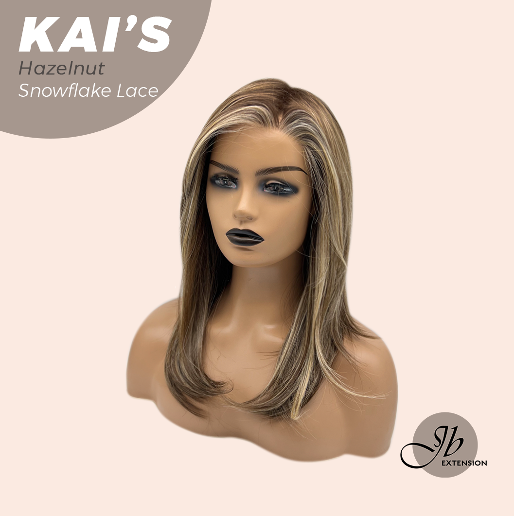 JBEXTENSION 18 Inches Hazelnut Blonde Highlight Pre-Cut Snowflake Lace Frontlace Glueless Wig KAI'S HAZELNUT【PERMATEASE】【BENDY EAR TABS】- M/L