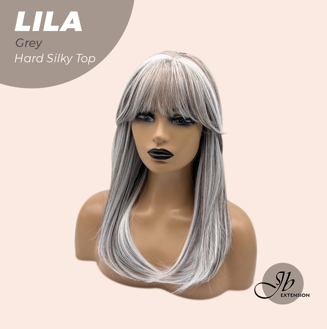 JBEXTENSION 20 Inches Scalpiana Grey Wolf Cut 3.5X4 Hard Silky Top Natural Scalp Effect Wig With Bangs LILA GREY