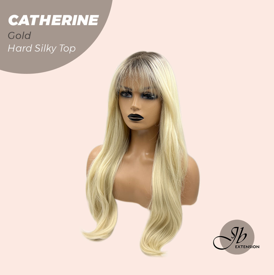 [FINAL SALE] JBEXTENSION 25 Inches Scalpiana Gold 3.5X4 Hard Silky Top Natural Scalp Effect Wig With Bangs CATHERINE GOLD