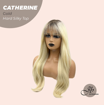 [FINAL SALE] JBEXTENSION 25 Inches Scalpiana Gold 3.5X4 Hard Silky Top Natural Scalp Effect Wig With Bangs CATHERINE GOLD