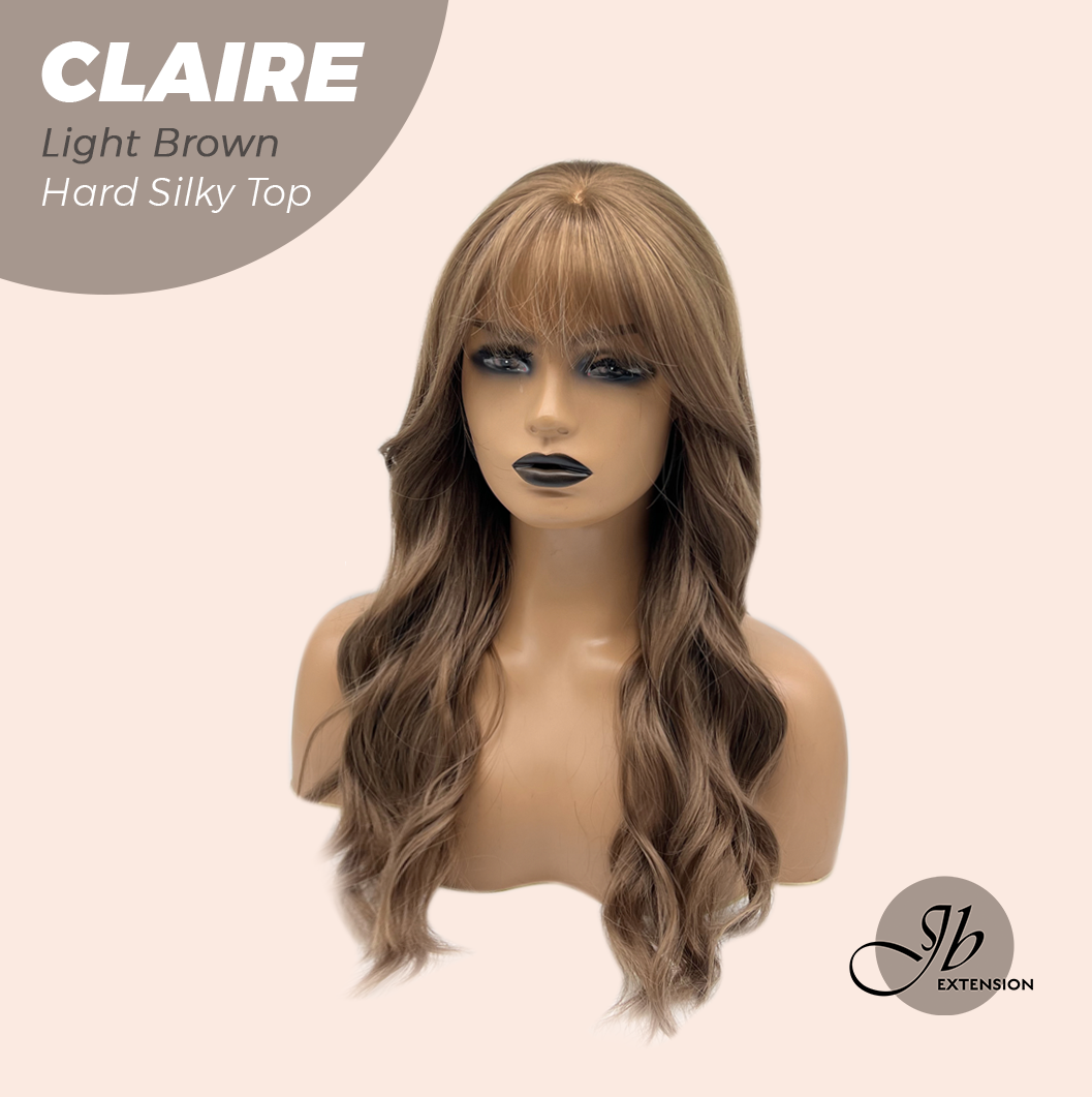 JBEXTENSION 22 Inches Scalpiana Light Brown 3.5X4 Hard Silky Top Natural Scalp Effect Women Wig with Bangs CLAIRE SILKY TOP - LIGHT BROWN