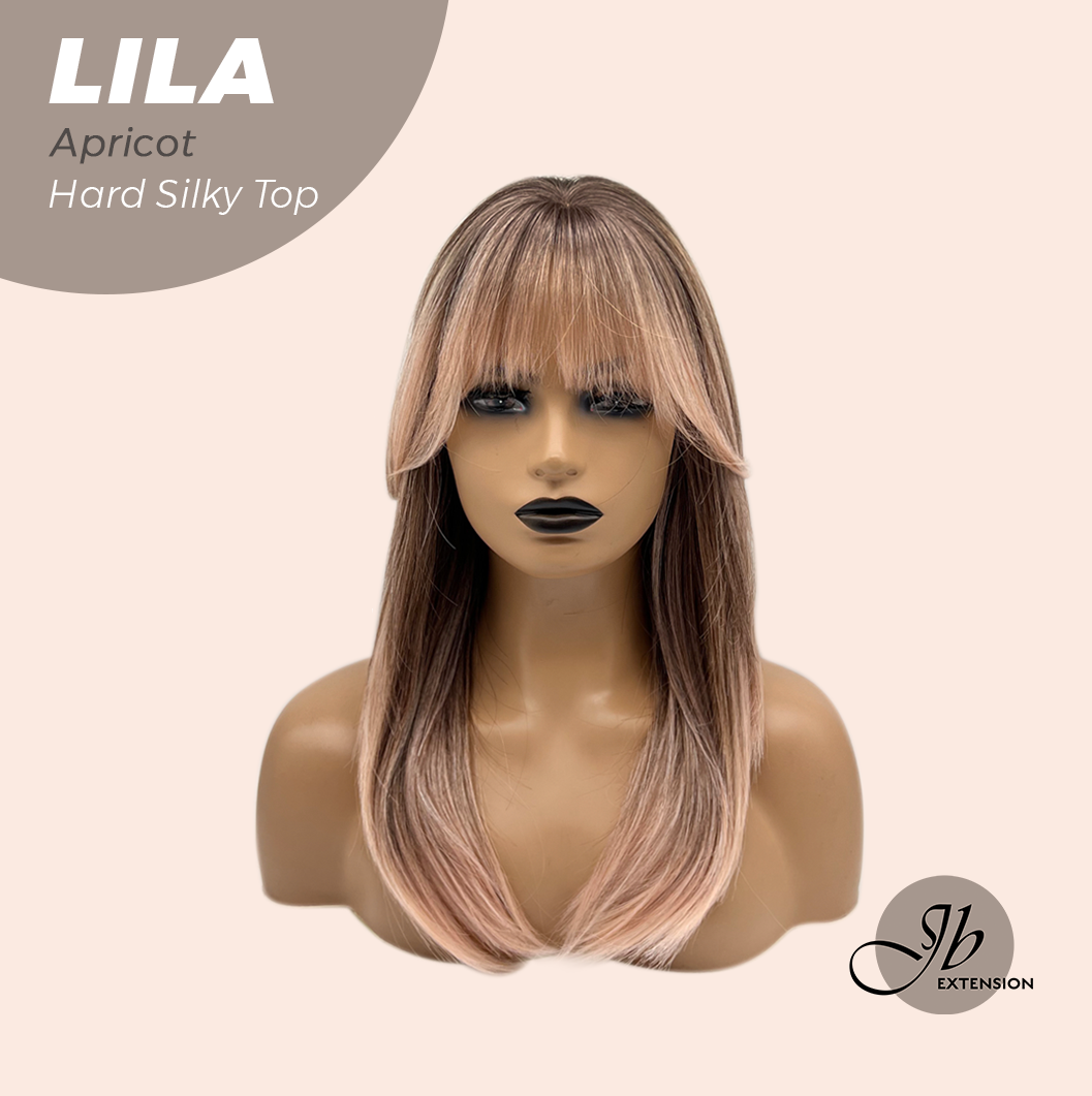 JBEXTENSION 20 Inches Scalpiana Apricot Wolf Cut 3.5X4 Hard Silky Top Natural Scalp Effect Wig With Bangs LILA APRICOT
