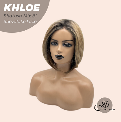 JBEXTENSION 12 Inches Bob Cut Shatush Mix Blonde Pre-Cut Snowflake Lace Frontlace Glueless Wig KHLOE SHATUSH MIX BLONDE【PERMATEASE】【BENDY EAR TABS】- M/L