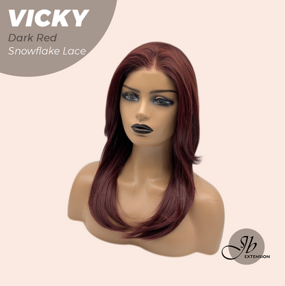 [FINAL SALE] JBEXTENSION 20 Inches Dark Red Pre-Cut Snowflake Lace Frontlace Glueless Wig VICKY DARK RED【PERMATEASE】【BENDY EAR TABS】