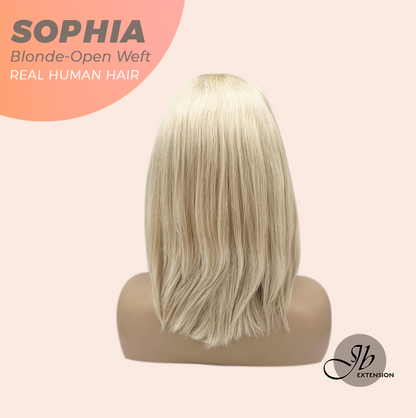 JBEXTENSION 12 Inches Blonde Pre-Cut Free Part Frontlace Glueless Real Human Hair Wig SOPHIA BLONDE - Open Weft【BENDY EAR TABS】