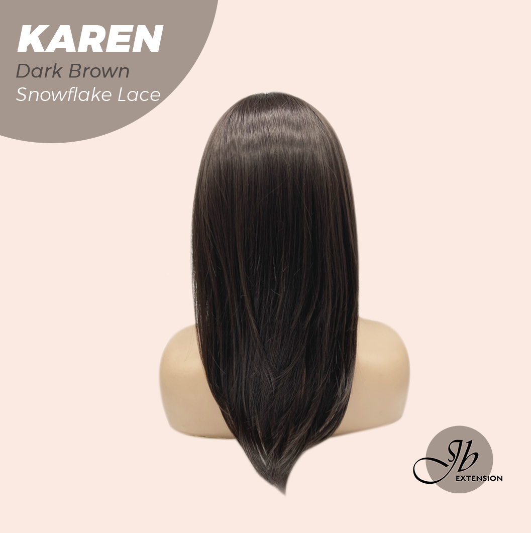 JBEXTENSION 18 Inches Dark Brown Pre-Cut Arc Snowflake Lace Frontlace Glueless Wig KAREN DARK BROWN【BENDY EAR TABS】