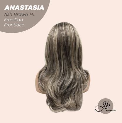 JBEXTENSION 20 Inches Ash Brown Highlight Curly Pre-Cut 13X3 Lace Free Part Frontlace Glueless Wig ANASTASIA ASH BROWN HIGHLIGHT