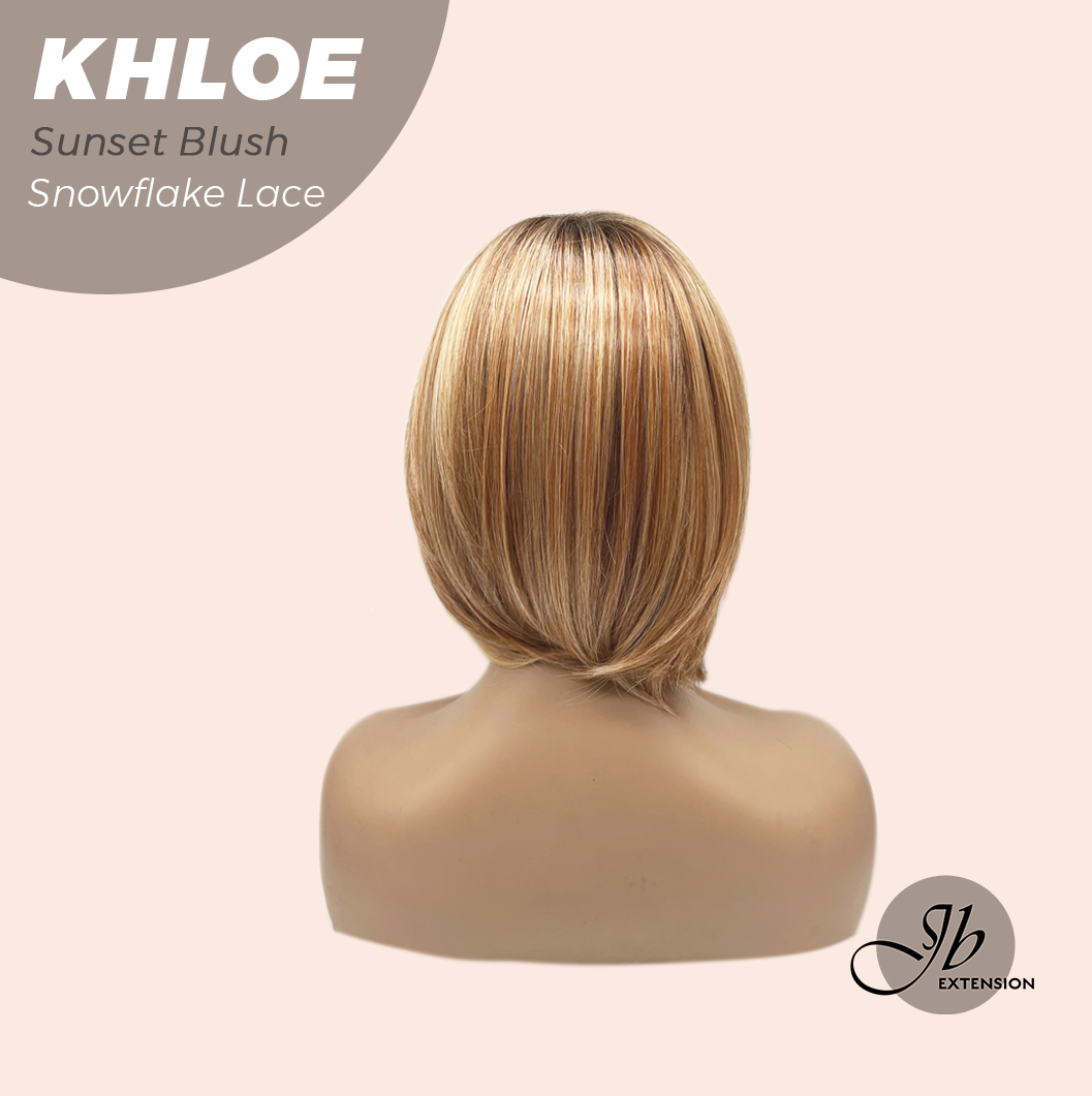 JBEXTENSION 12 Inches Bob Cut Sunset Blush Pre-Cut Snowflake Lace Frontlace Glueless Wig KHLOE SUNSET BLUSH【PERMATEASE】【BENDY EAR TABS】- S/M