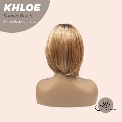 JBEXTENSION 12 Inches Bob Cut Sunset Blush Pre-Cut Snowflake Lace Frontlace Glueless Wig KHLOE SUNSET BLUSH【PERMATEASE】【BENDY EAR TABS】- S/M