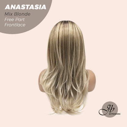 JBEXTENSION 20 Inches Mix Blonde Curly Pre-Cut 13X3 Lace Free Part Frontlace Glueless Wig ANASTASIA MIX BLONDE